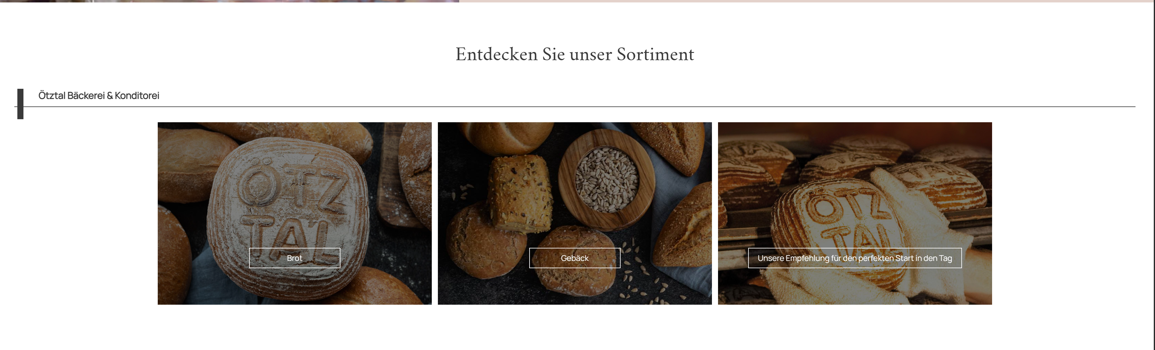 Sortimentsübersicht mit Kategorien Brot und Gebäck