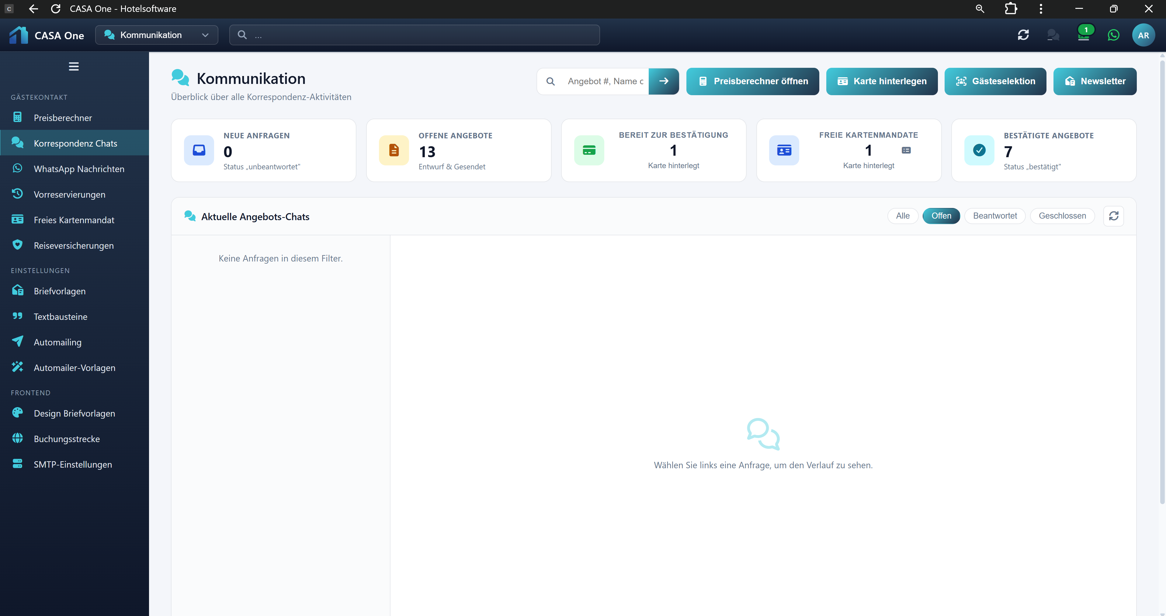 CASA One Kommunikations-Dashboard